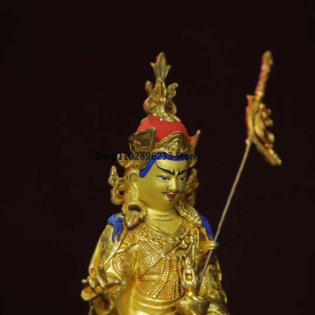 Тибетская латунь окрашенное лицо позолоченный лотос гуру арахиса сидячая статуя