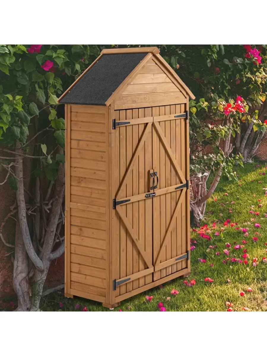 

39.56"L x 22.04"W x 68.89"H Outdoor Storage Cabinet Garden Wood Tool Shed Outside Wooden Closet with Shelves and Latch