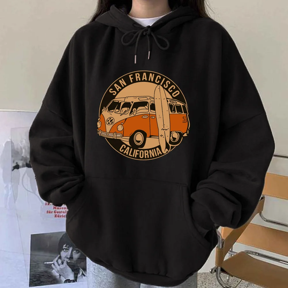 California Auto Street Style Pullover Hoodie Drop Shoulder Sleeves SAN FRANCISCO  Women's Hooded Drop Shoulder Models Sweatshirt