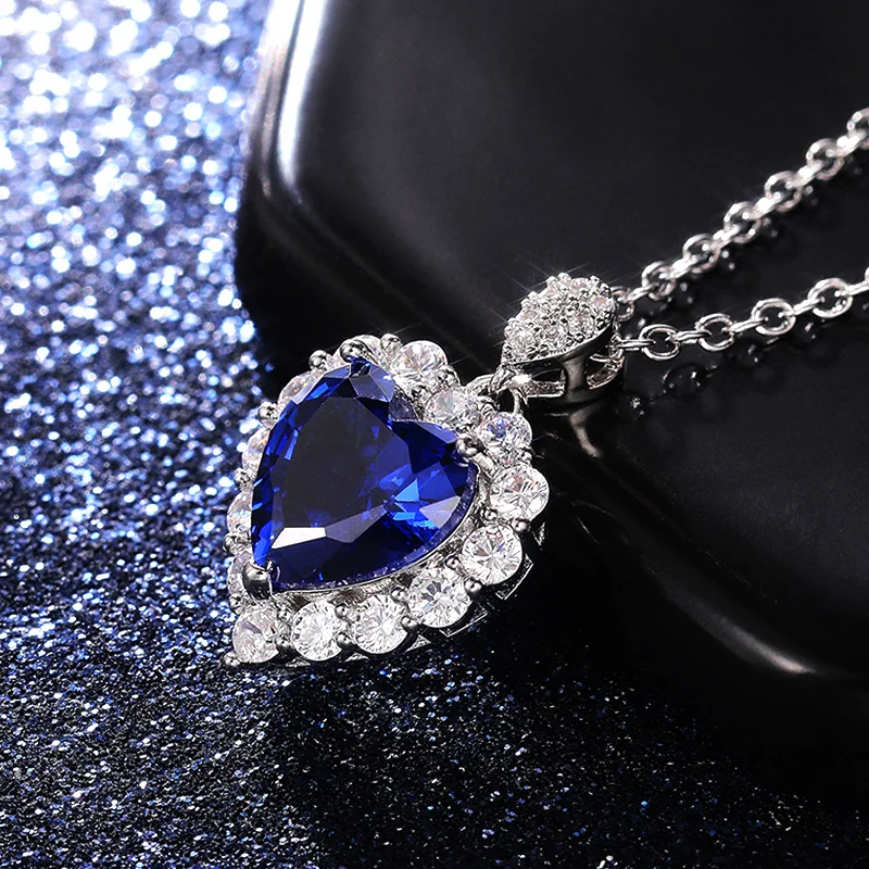 

Huitan Gorgeous Blue Heart Necklace Women Wedding Party Brilliant CZ Elegant Lady Accessories Anniversary Gift Fashion Jewelry