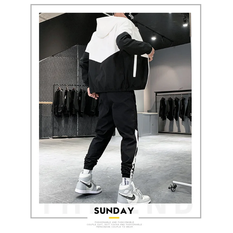 Dropship Patchwork Set Pria Kasual Hip Hop 2023 Gaya Korea 2 Potong Set Pakaian Pria Streetwear Olahraga Kebugaran Pria Clothing