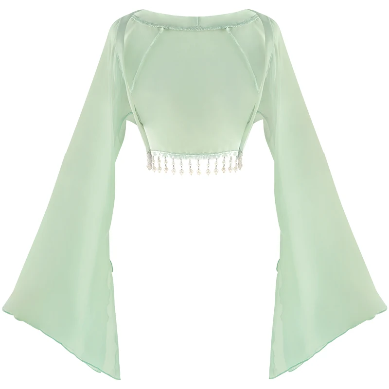 New Woman Ballet Tops Adults Cardigan With Pearls Hem Mesh Trumpet Sleeves Dance Coat Tops