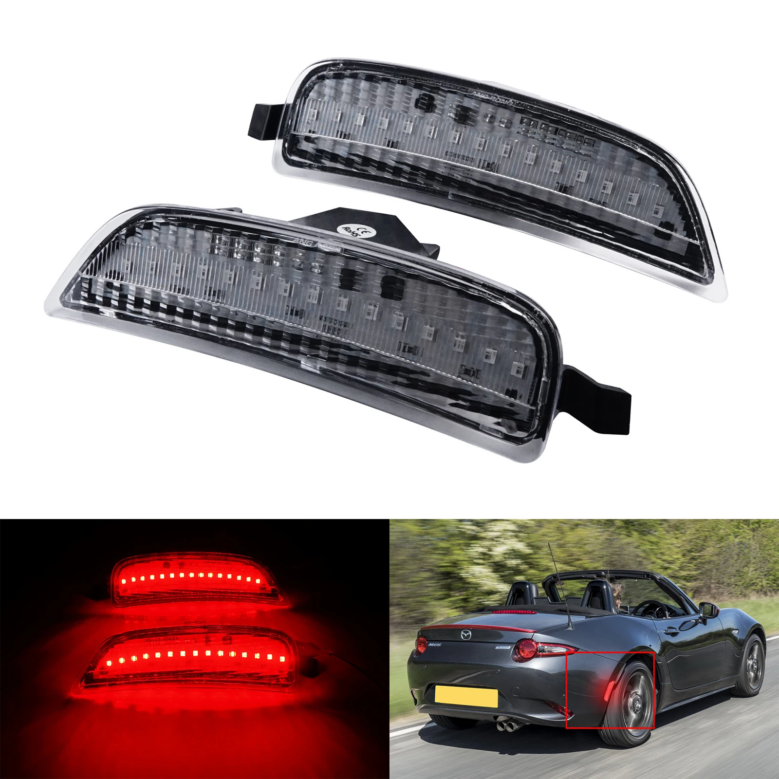 

2X прозрачные линзы, красные светодиодные боковые фонари для бампера 16-21 Mazda Габаритные, задние Miata