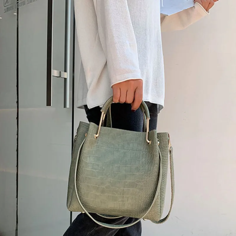 

Stone Pattern PU Leather Bucket Bags For Women 2022 Small Shoulder Simple Bag Lady Fashion Handbags Luxury Genuine Leather Tote