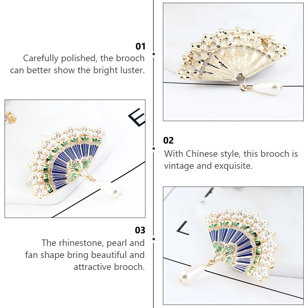 1 Pc Chinese Style Exquisite Brooch Retro Creative Fan Brooch (Assorted Color)