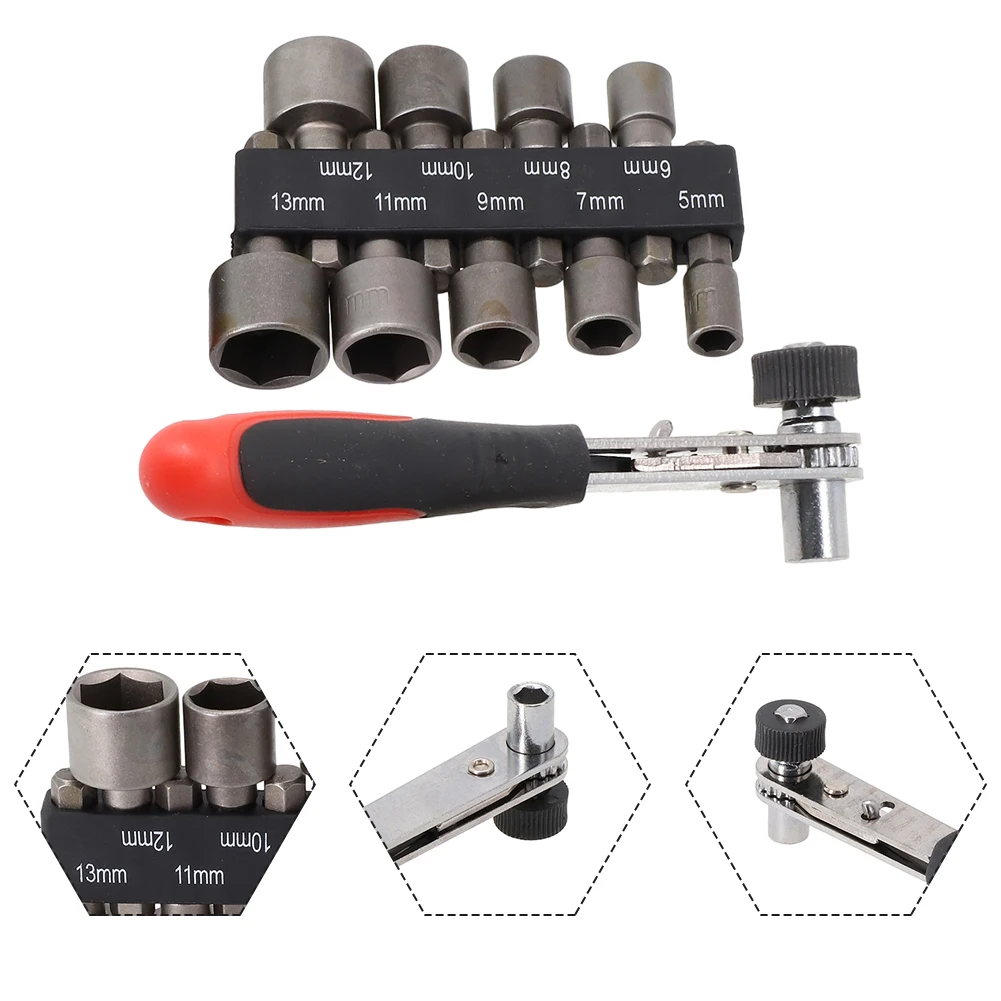 

10pcs Ratchet Socket Wrench 5/6/7/8/9/10/11/12/13mm Power Drill Nut Driver Adapter Pawl Socket Spanner Set Screwdriver Hand Tool