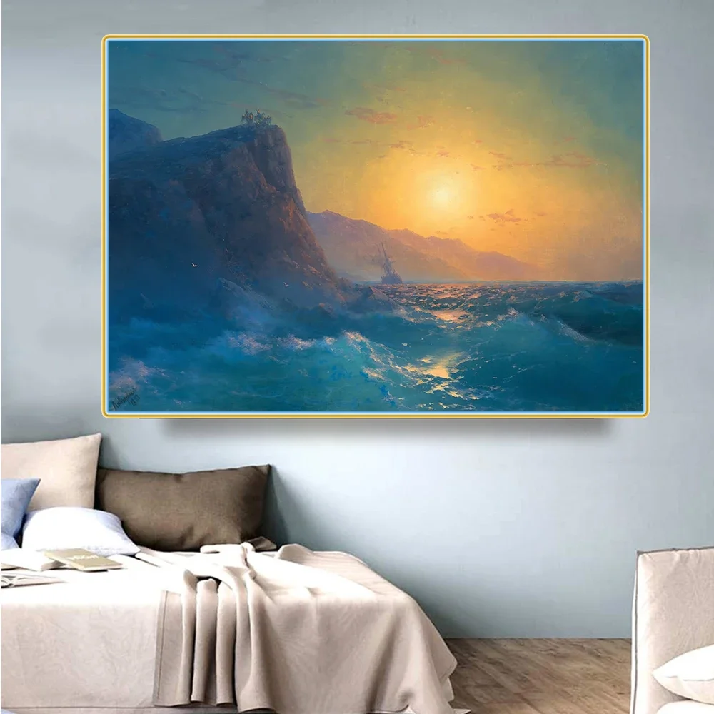 Картина маслом Переездной морской вид с крутым берегом заката Citon