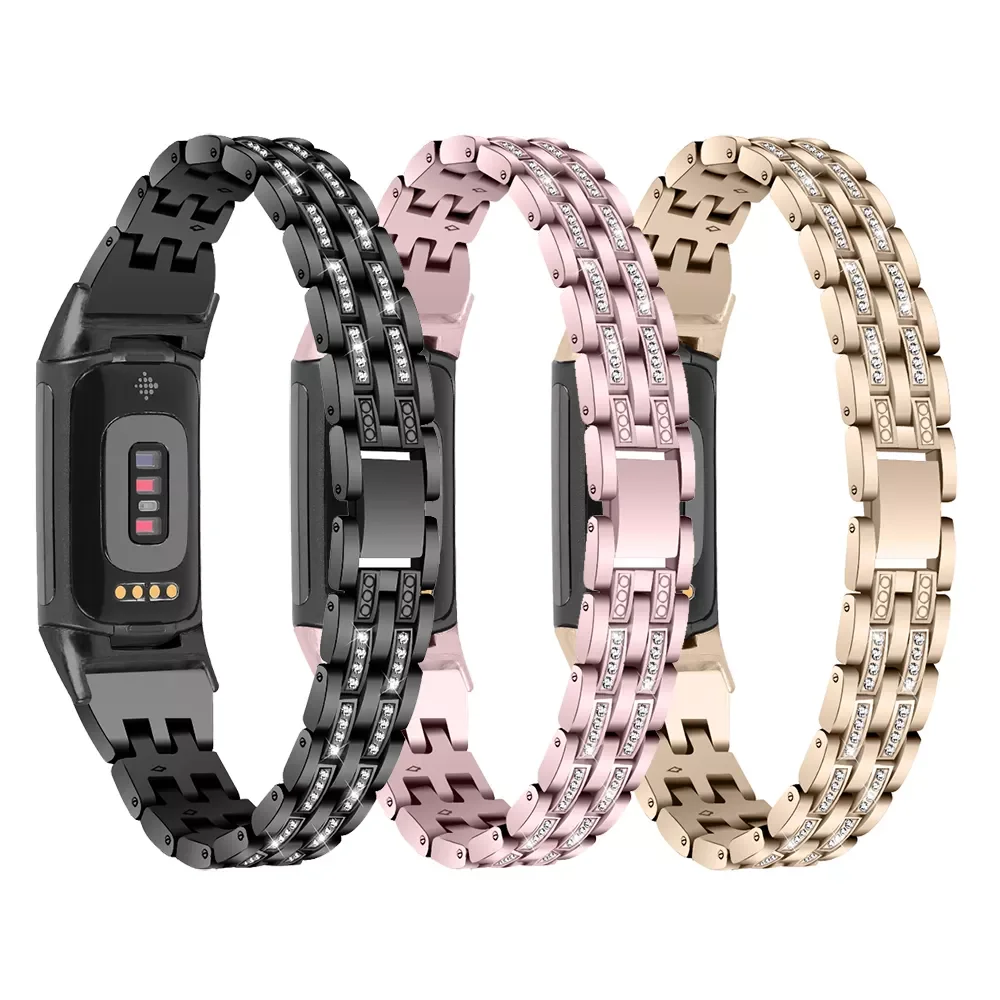 

NEW2023 Bling Metal Wrist Band Loop For Fitbit Charge 5 4 3 3 SE Women Girls Watch Bracelet Strap Loop For Fitbit Charge 2