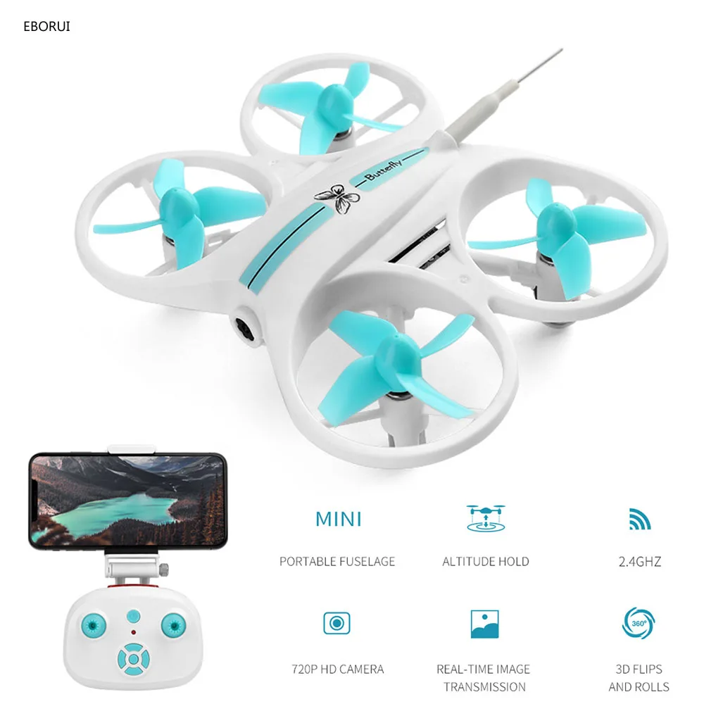 

Lishitoys L6069 Butterfly Mini RC Drone 2.4G 4CH RC Quadcopter with WiFi FPV 720P HD Camera Altitude Hold RC Helicopter RTF