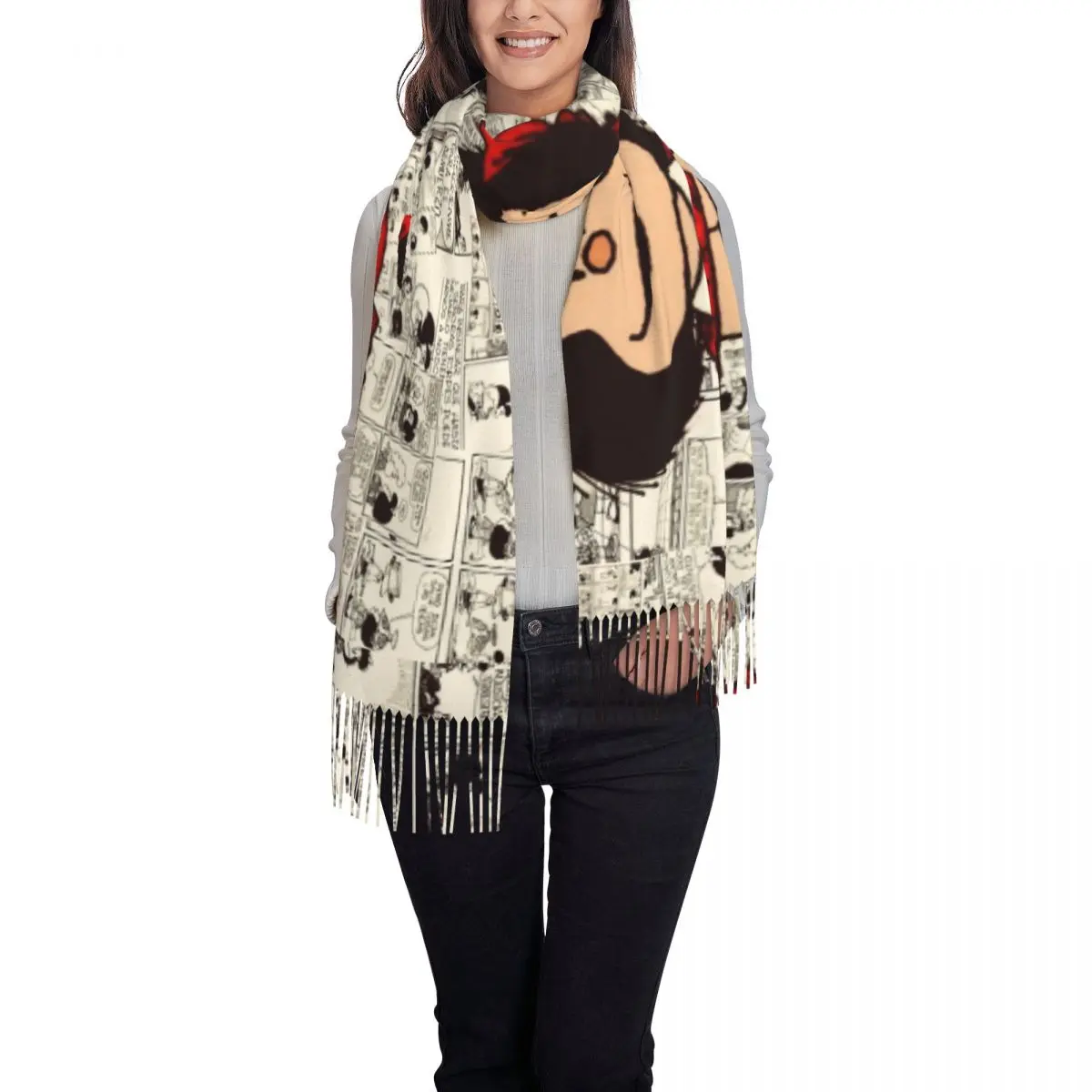 Женский шарф с кисточками в стиле аниме Mafalda зимне-осенние теплые шали женские