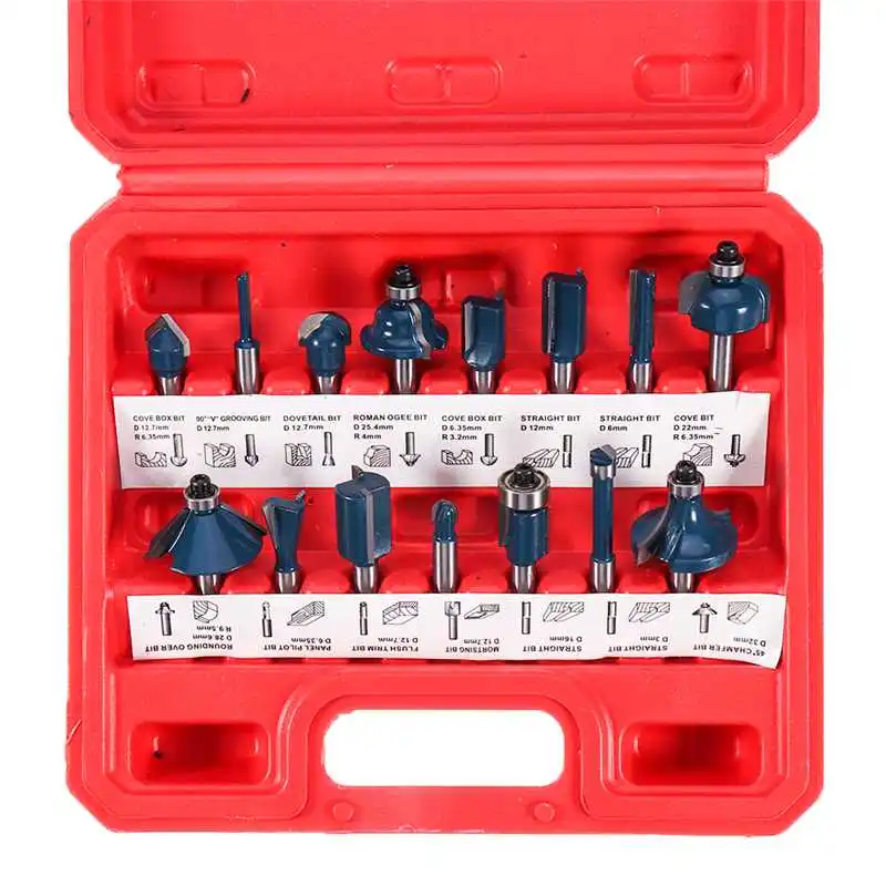 

12/15Pcs 1/4 Inch Shank Milling Cutters Router Bit Set Woodworking 6.35mm Shank Drill Bits Milling Cutter For Wood Cutting Tools