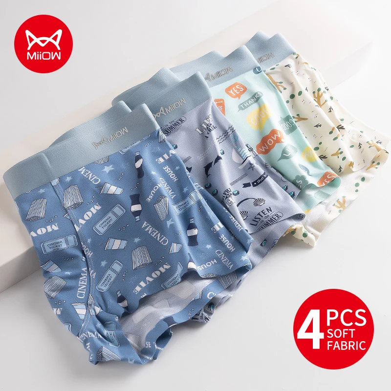 

MiiOW 4Pcs Breathable Boxers Men Underwear Ice Silk Printing Boxer Men's Panties Male Trunks Underpants M1330