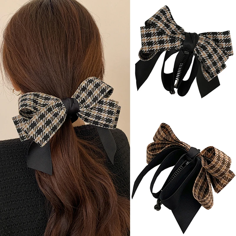 

Classic Plaid Vertical Clip Ponytail Fixed Sweet Bow Ribbon Banana Clip Hair Clip For Women Hairpin Hair Accessories Tiara