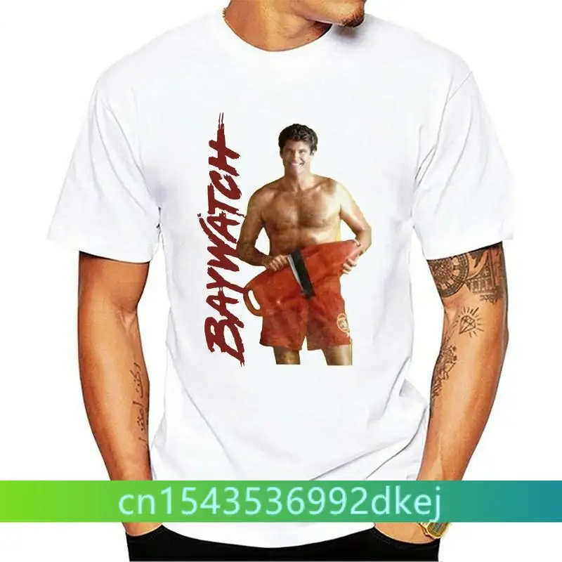 

1990's Baywatch TV Show Lifeguard Mitch Buchannon Adult T-Shirt Cotton Tee Shirt Style Round