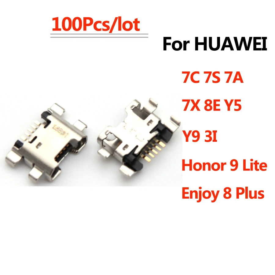 100pcs Micro USB Jack Charging Socket Port Plug Dock Connector 5pin For HUAWEI 7C 7S 7A 7X 8E HONOR 9 lite Enjoy 8 Plus Y5 Y9 3I