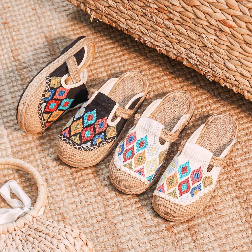 Женские льняные мюли ручной работы Veowalk удобные повседневные летние туфли на