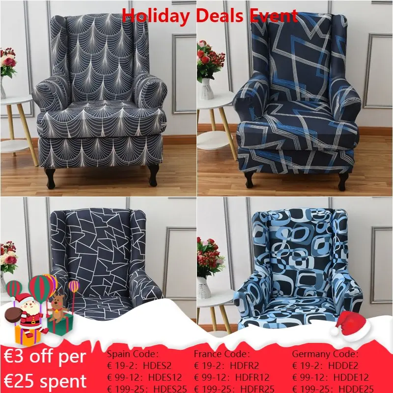 

Geometric Wing Chair Cover Elastic Sloping Armchair Cover Wingback Sofa Covers Stretch Spandex Sofa Slipcovers for Living Room