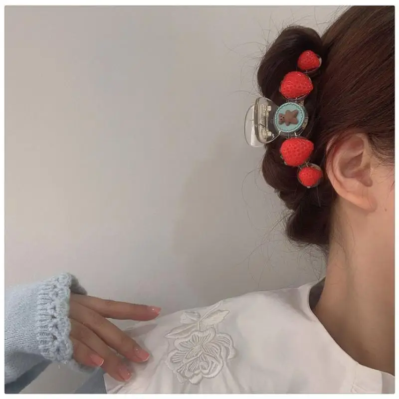 Заколка для волос из ацетата в виде клубничного медведя большие резиновые