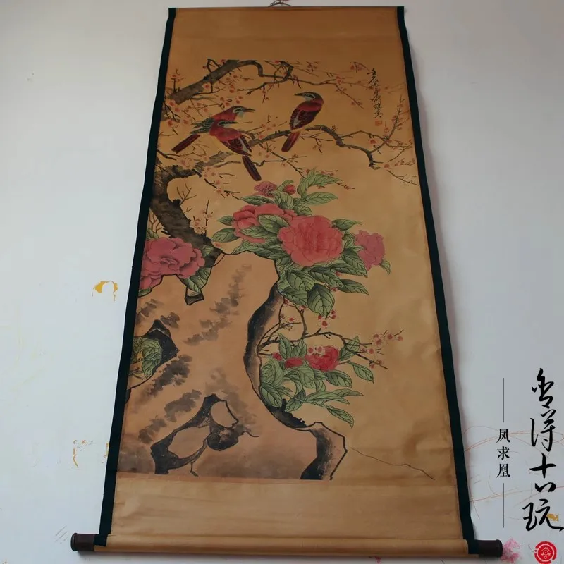 Редкие ручная роспись QingDyansty китайские картины с вертикальной осью, три птицы, нарисованные вручную, бесплатная доставка (art.: 3920cd394bcc6) - 3920cd394bcc6