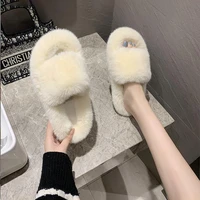 winter womens slippers thick bottomed fur furry slippers for home soft platform shoes 2022 indoor house warm cotton slippers