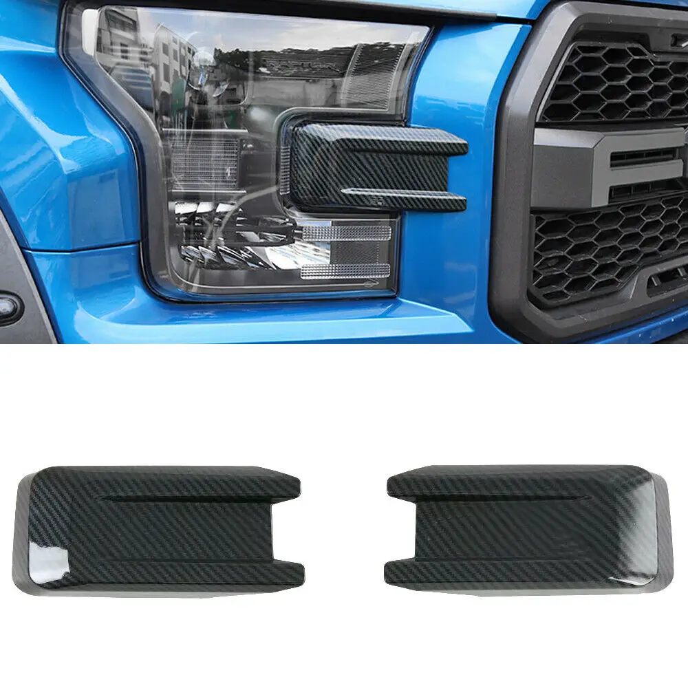 

Carbon Fiber Look Front Head Light Eyelid Cover For Ford F150 F-150 2015-2020
