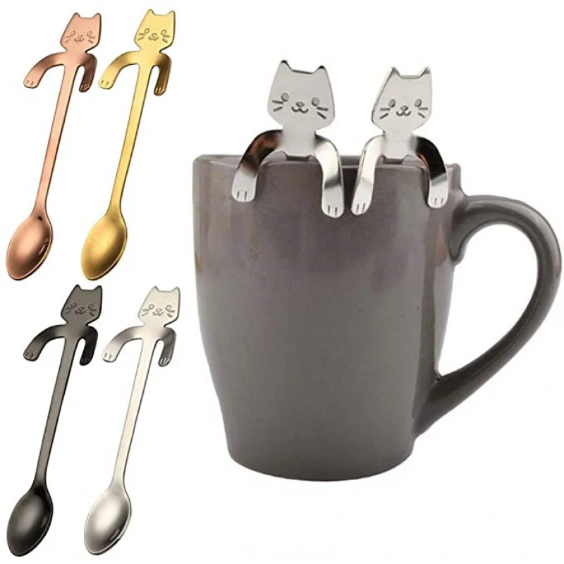 

304Stainless Steel Cat Spoon Creative Cartoon Cat Spoon Stirring Spoon Hanging Coffee Spoon Hanging Cup Small Spoon