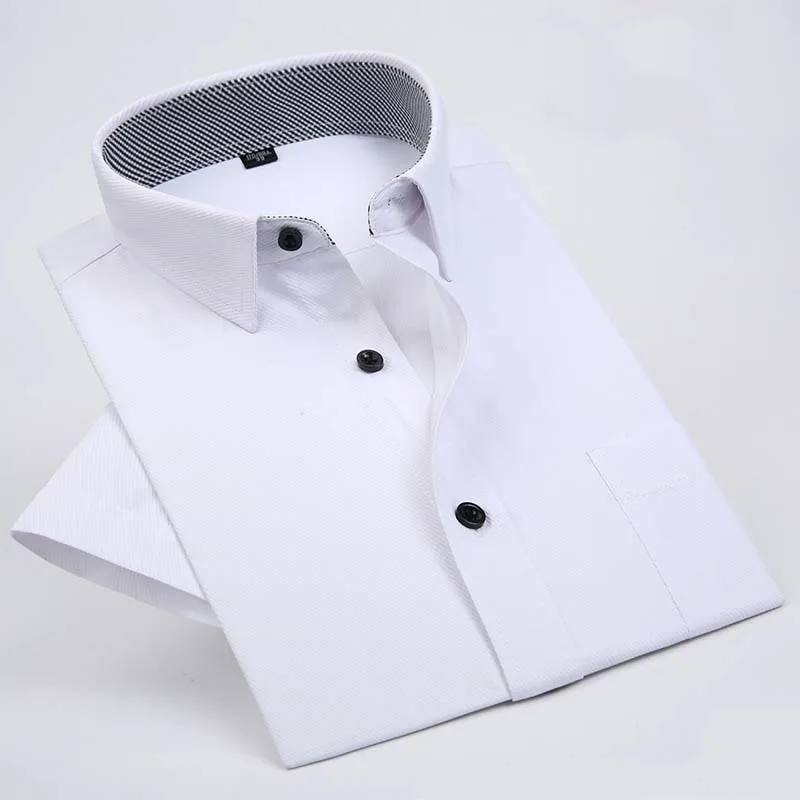 Fashion Office Business Formal Mens Dress Tails Shirt Short Sleeve Shirts Casual Brand Summer Men Shirt Slim Fit Striped Tops