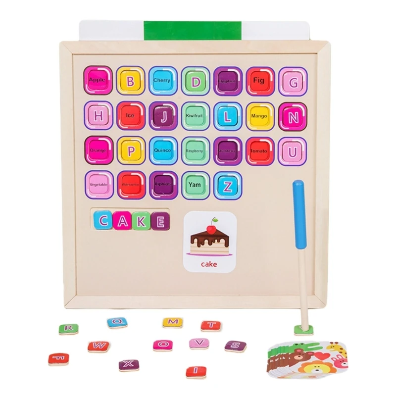 

Magnetic Letter Spelling Toy with 26 Cards English Words Early Educational Puzzle Game for Children Kids Wood Toy