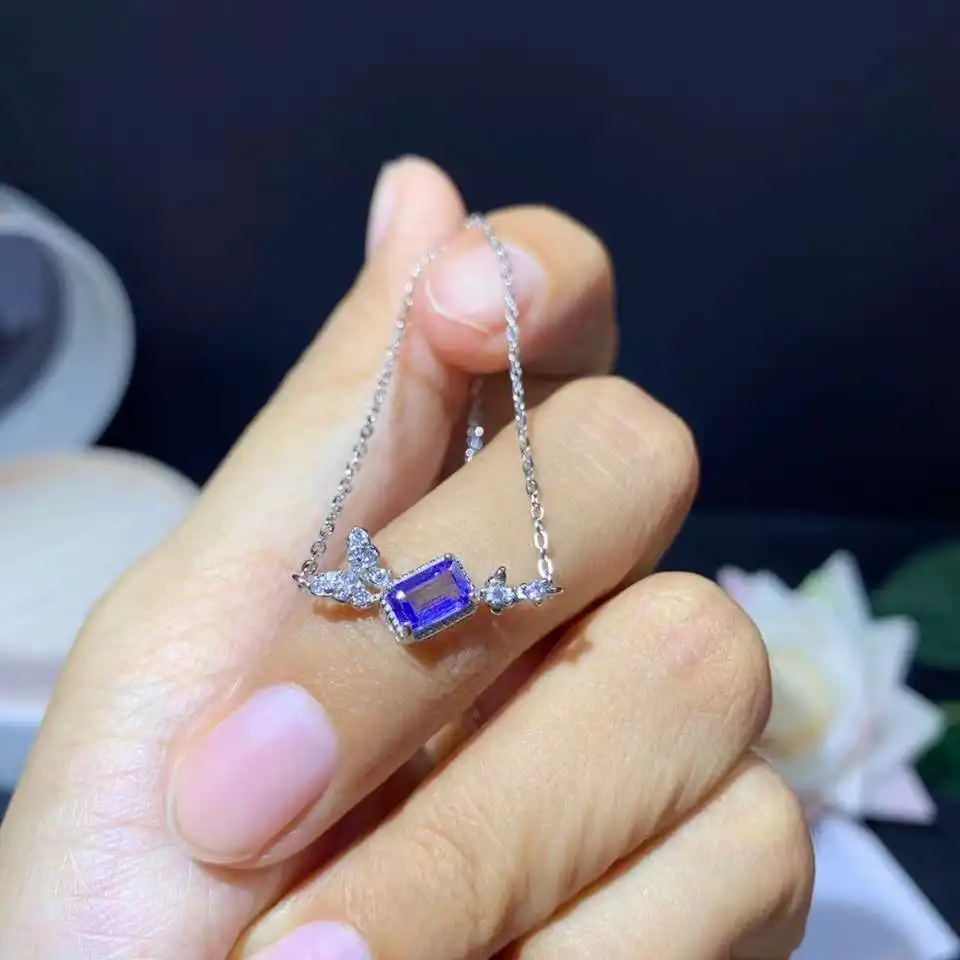 

grace pillow Butterfly flying Natural blue tanzanite Necklace natural gemstone Pendant Necklace S925 silver girl party Jewelry