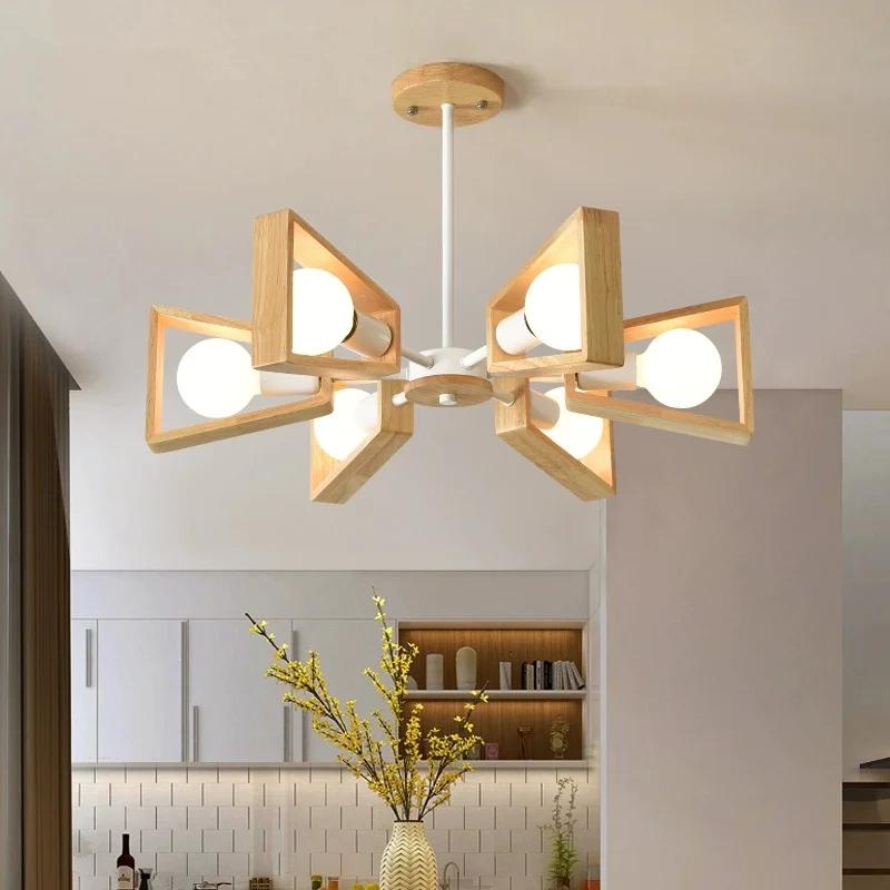 

Japanese Style Log Style Lamp in the Living Room Nordic Restaurant Chandelier Solid Wood Bedroom Main Lamp Led Creative