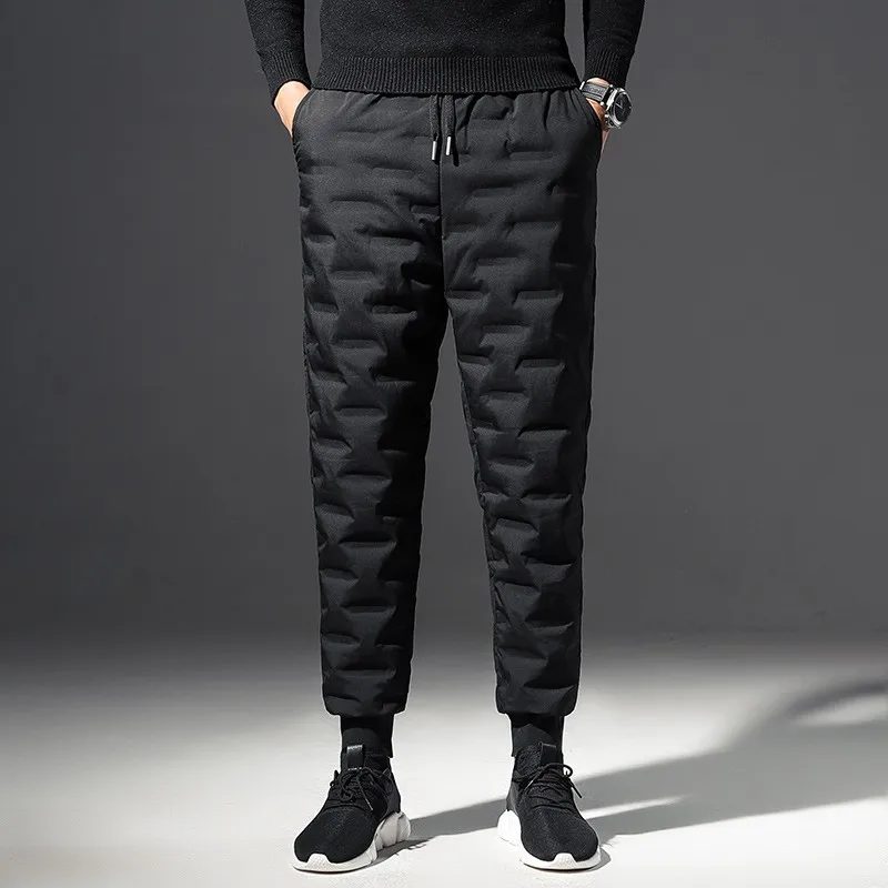 

2023 Down Pants Men's Winter Outer Wear Thickened Warm White Duck Down Pants Windproof Loose Ski Pants Casual