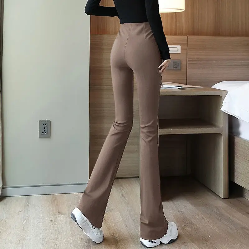 2023 New Spring Autumn Women's Korean Style Solid Flare Pants Fashion Casual High Waist Office Lady Long Trousers Tops D06 images - 6