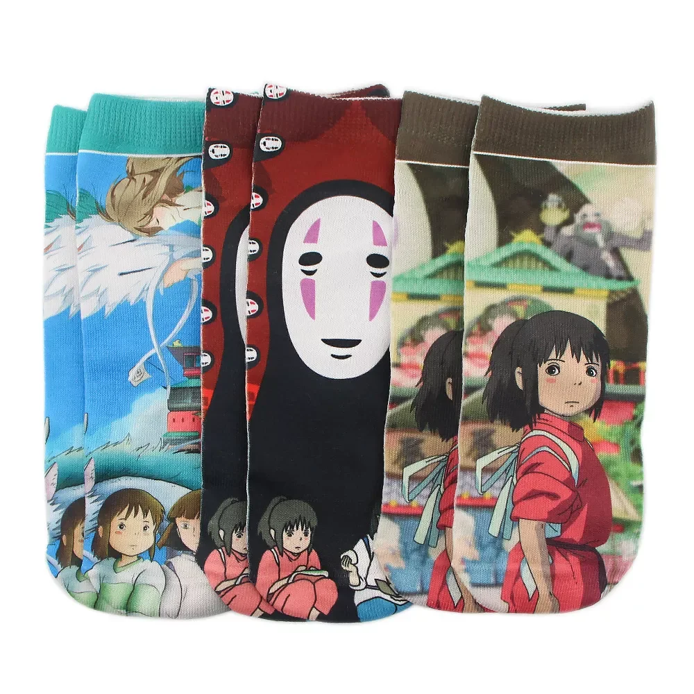 

Anime Black Cotton Sock Cartoon Pattern Short Antiskid Casual Summer Sock