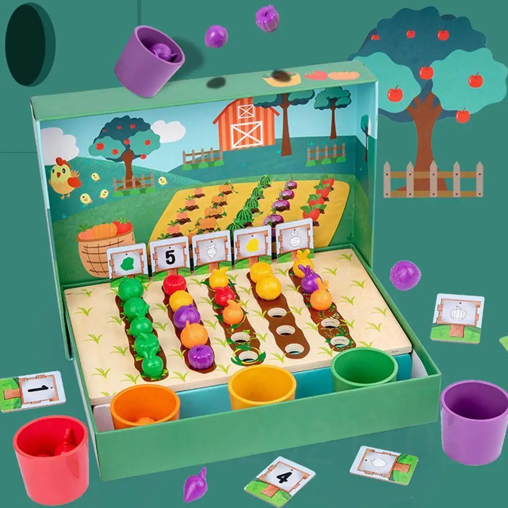 

Montessori Kids Color Classification Cup Toys Early Fruits Shape Vegetables Game Farm Preschool Education Matching Counting N6A1