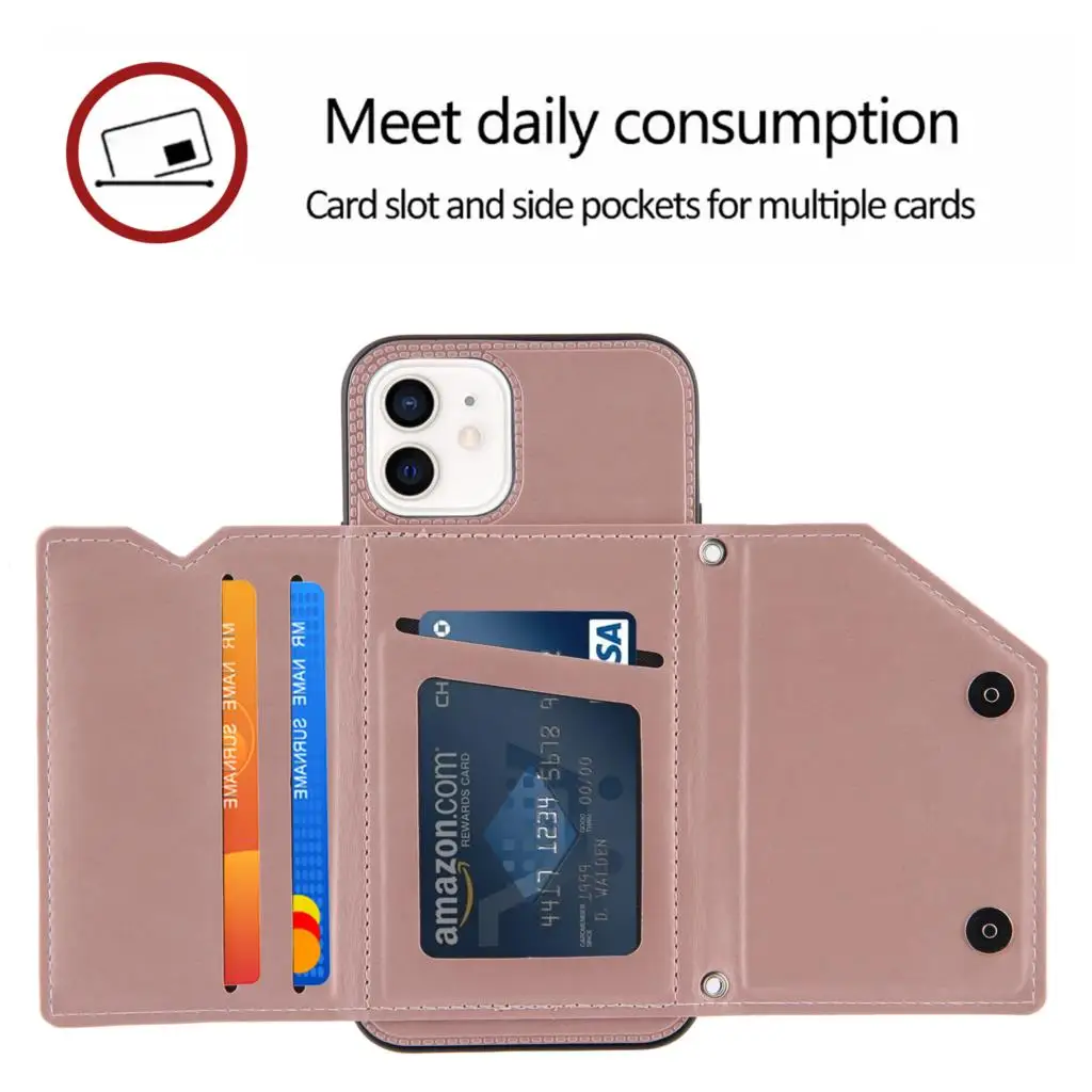 Pu Leather Flip Phone Case For iPhone 14 13 12 Mini 11 Pro XS Max XR X 8 7 Plus SE 2020 Wallet Card Slots Shockproof Back Cover