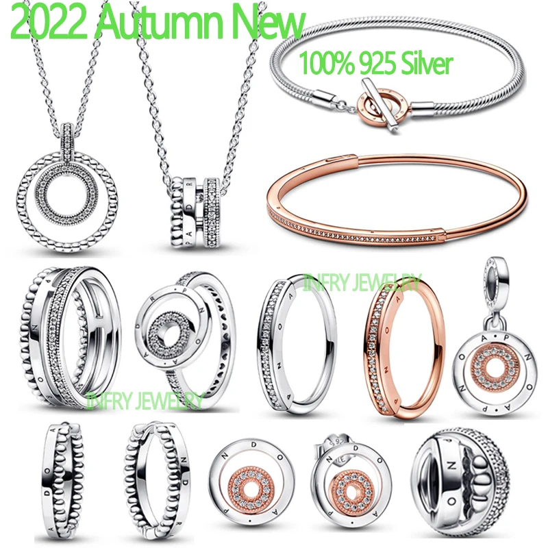 

100% 925 Silver High Quality Original Logo 1:1 2022 New Multi-Ring Pavé Beaded Ring Necklace for DIY Pandora Bracelets woman