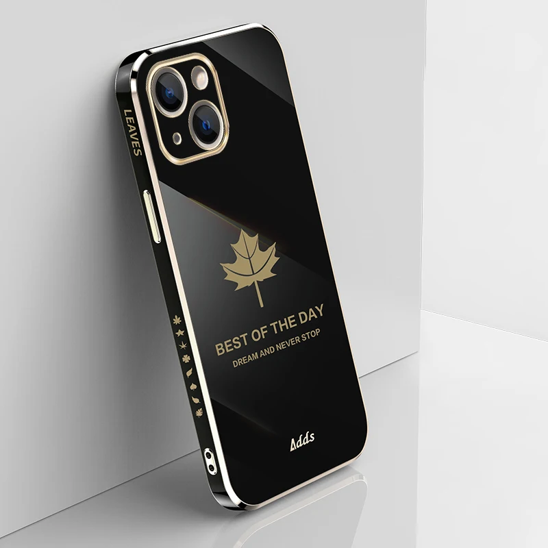

Luxury bling plating Phone Case For iPhone 13 Pro 12 Pro 13mini 11 Pro Max XS X XR 7 8 Plus SE 14 Pro Max maple leaf Back Cover