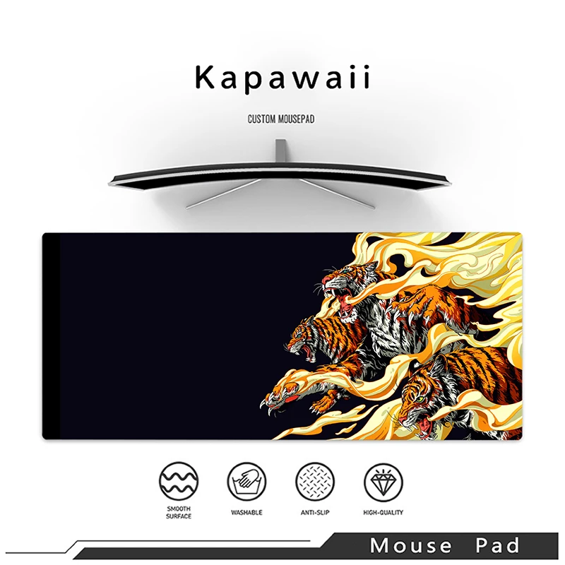 

Large Gamer Mouse Pad Tiger Lock Edge Mousepads XXXL Non-slip Mouse Mat Black Deskmat Gaming Accessories Mousepad Keyboard Mat