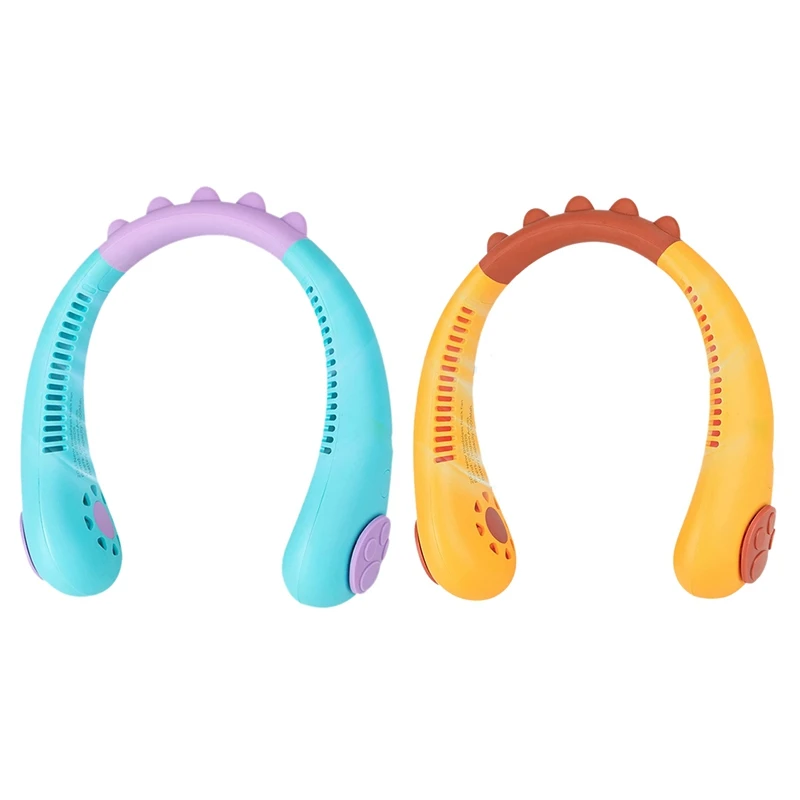 

Portable Neck Fan For Kids New Bladeless Fan Cute Cartoon Headphone Design Wearable Creative Leafless Fan