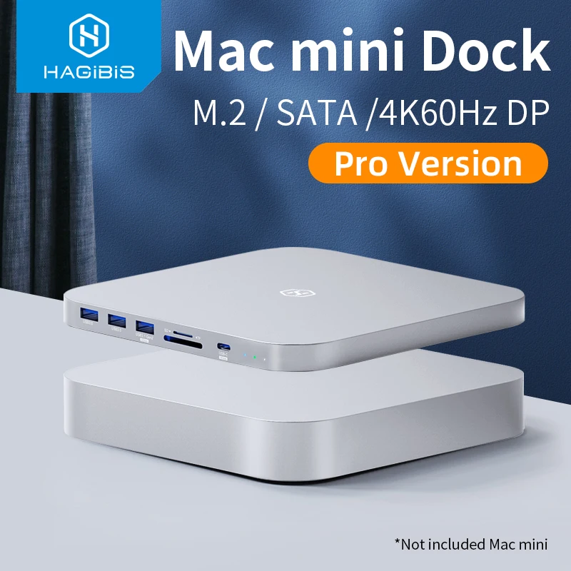 Хагбис USB C концентратор для Mac mini M1/M2 с корпусом для жесткого диска 2,5 SATA NVME M.2 чехол для SSD, HDD для USB C Gen 2 DP SD/TF док-станция