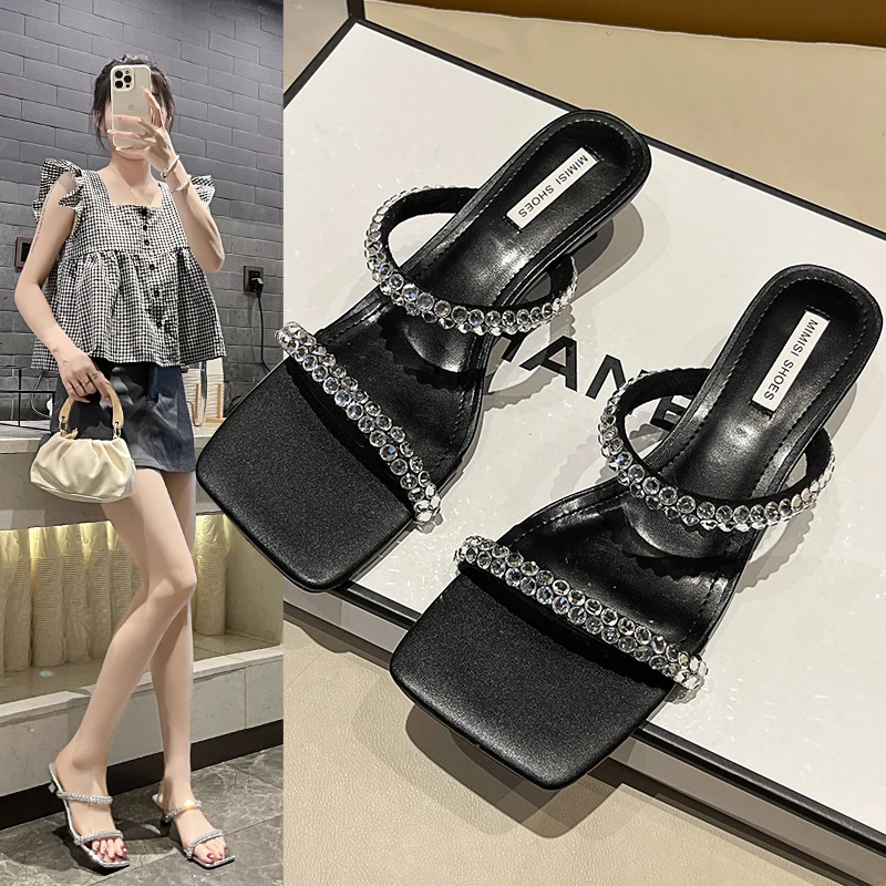 Женские туфли-тапочки 2024 роскошные шлепанцы на каблуке женская тонкая