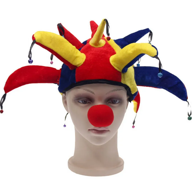 

Головной убор клоуна с колокольчиком для Хэллоуина, вечеринки, косплея, смешной костюм, шапка, шута, тиары
