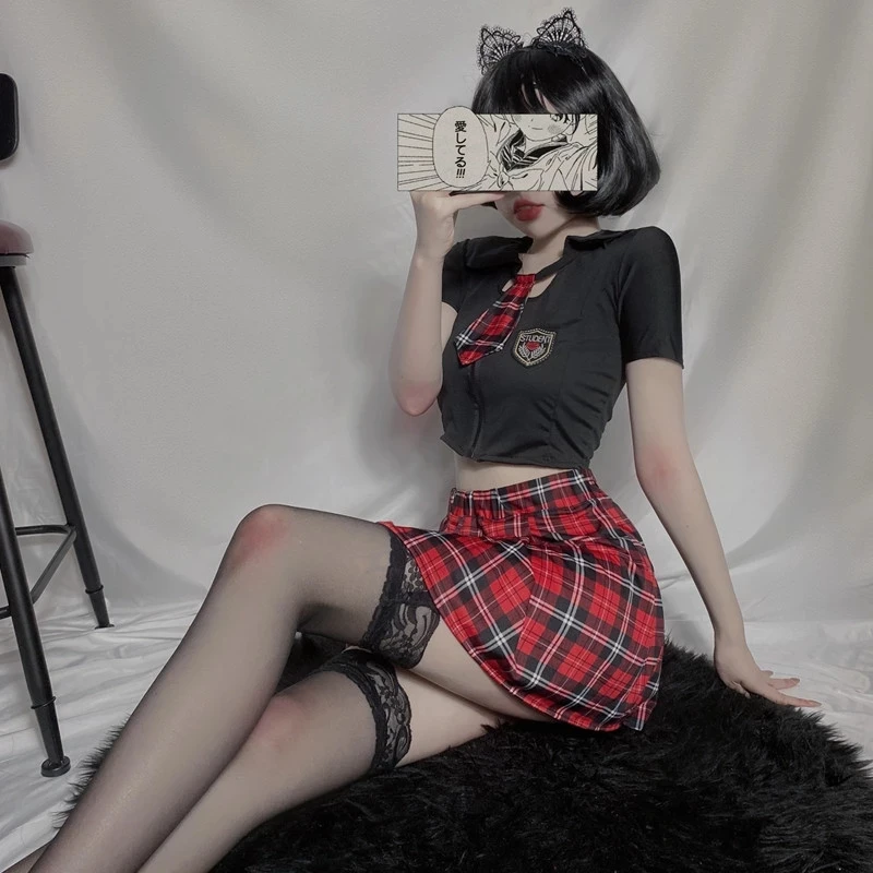 

Porno Women Erotic School Girl Costumes Cosplay Babydoll Sexy Lingerie Suspender Plaid Skirt Set Student Uniform Role Play