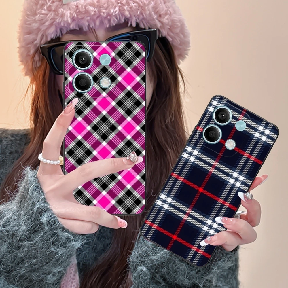 Lattice Grid Texture Mobile Cell Phone Case for Xiaomi POCO M6 M5 M4 M3 X6 X5 X4 X3 F6 F5 F4 F3 F2 C40 Pro GT 5G Black Cover