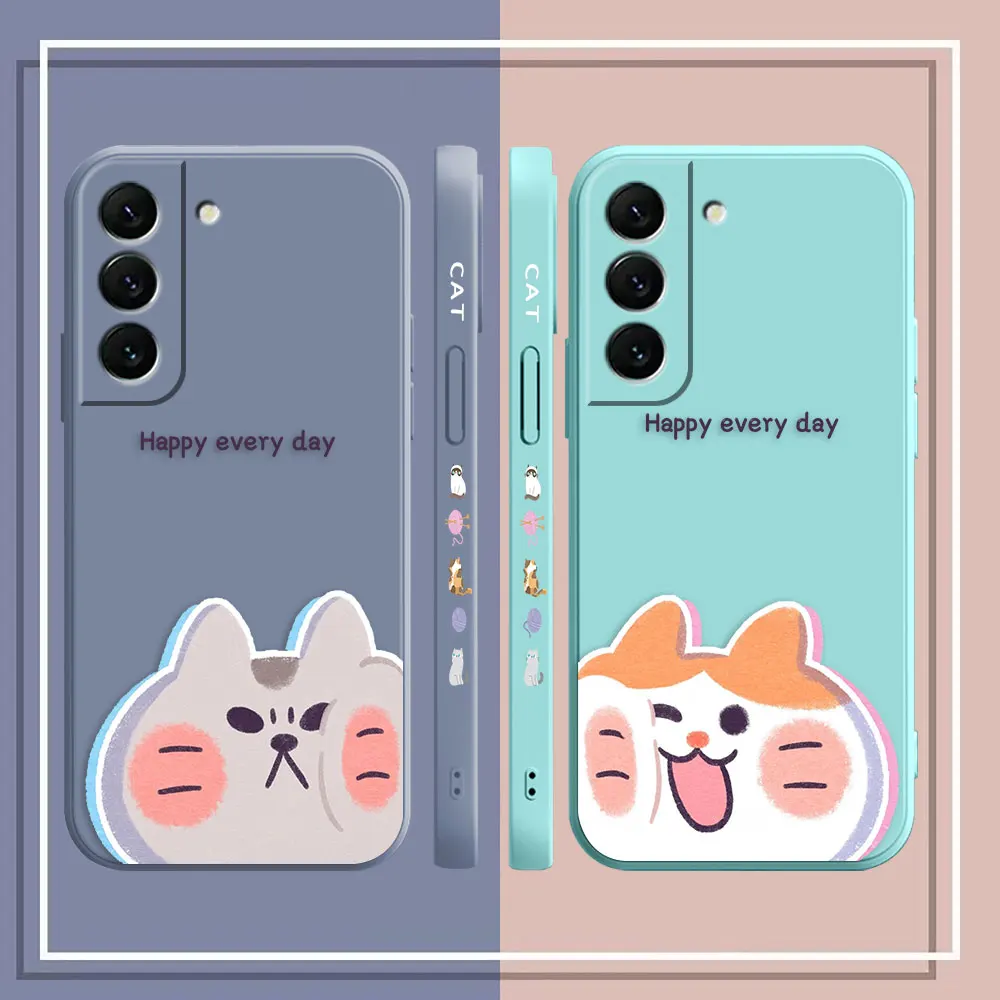 Case For Samsung Galaxy S23 S22 S21 S20 FE S11 S11E S10 S10E S30 Ultra Plus 4G 5G Case Fundas Cqoues Shell Happy Cute Couple Cat