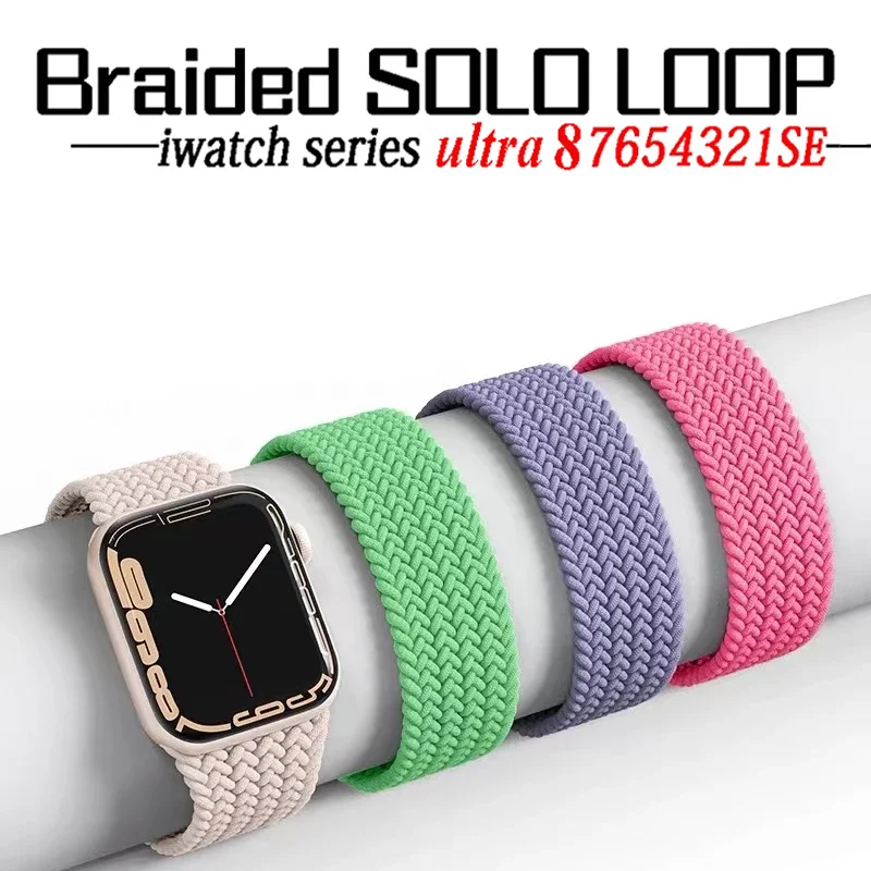 

Braided Solo Loop Strap For Apple Watch Band 44mm 40mm 45mm 41mm 42mm 38mm Elastic Bracelet iWatch series 7 3 SE 6 8 Ultra 49mm