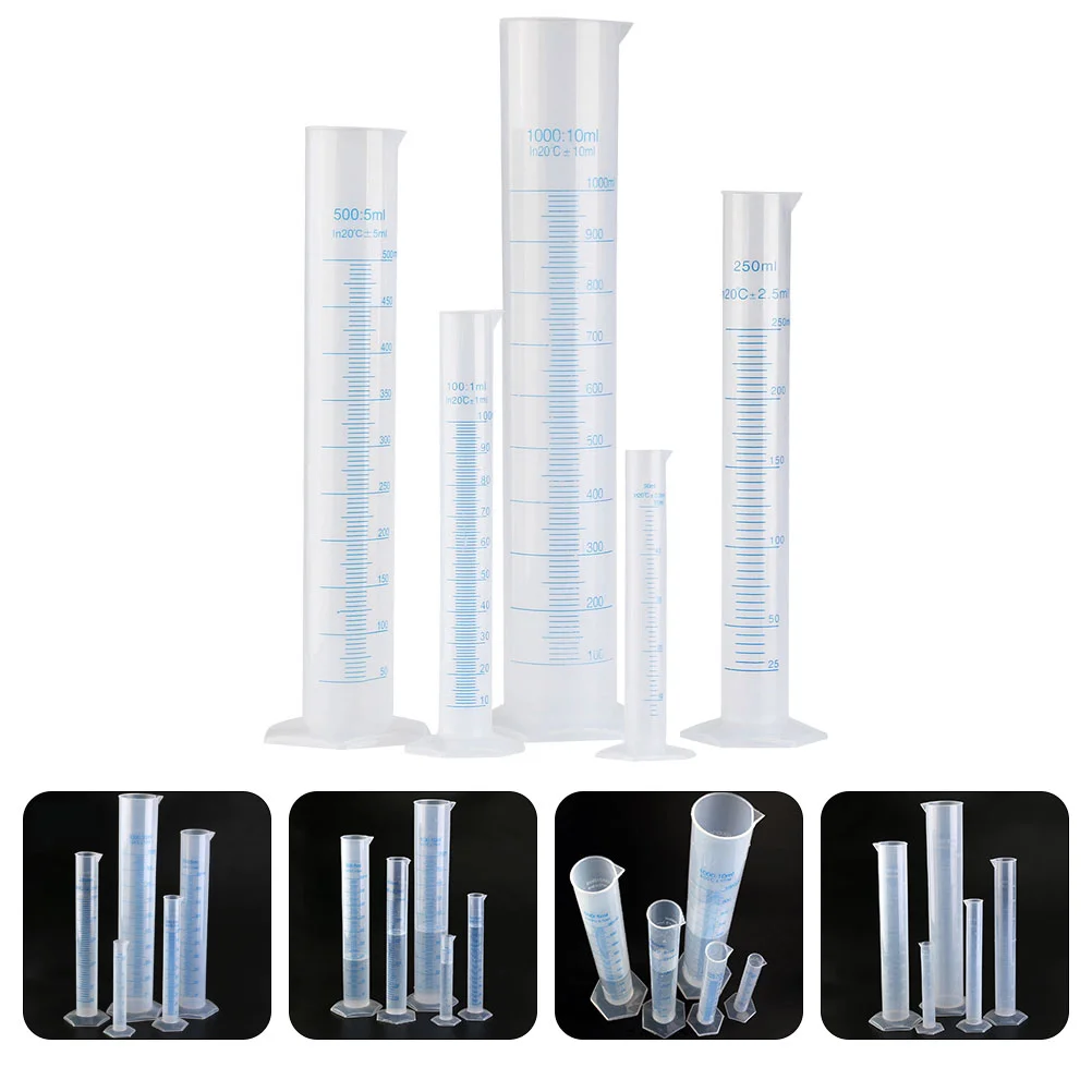 

5 Pcs Graduated Plastic Measuring Cylinder Laboratory Accessory Glass Beaker Flask Tool School Practical Cup Beakers