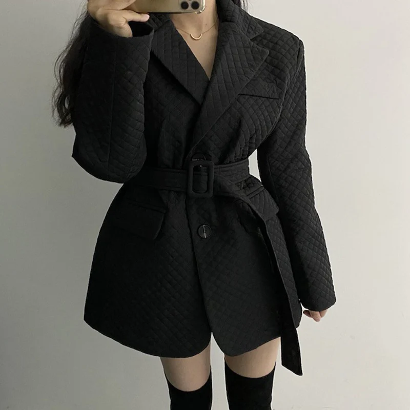 2021 New Autumn and Winter Women's Clothing Quilted Warm Plaid Loose Long-sleeved Lapel Single-breasted Suit Padded Jacket Women
