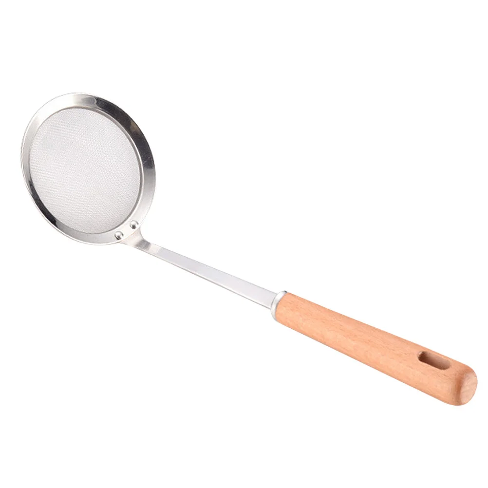 

Steel Wire Milk Strainer Stainless Fine Mesh Handle Kitchen Utensil Bamboo Wooden Colander Supplies