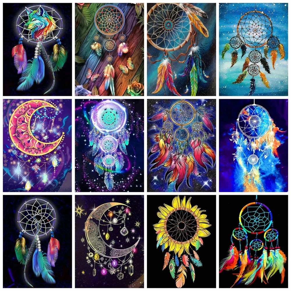 Huacan Diamond Painting Kit Dreamcatcher 5d Diy Embroidery Feather Landscape Mosaic Square/round Home Decor